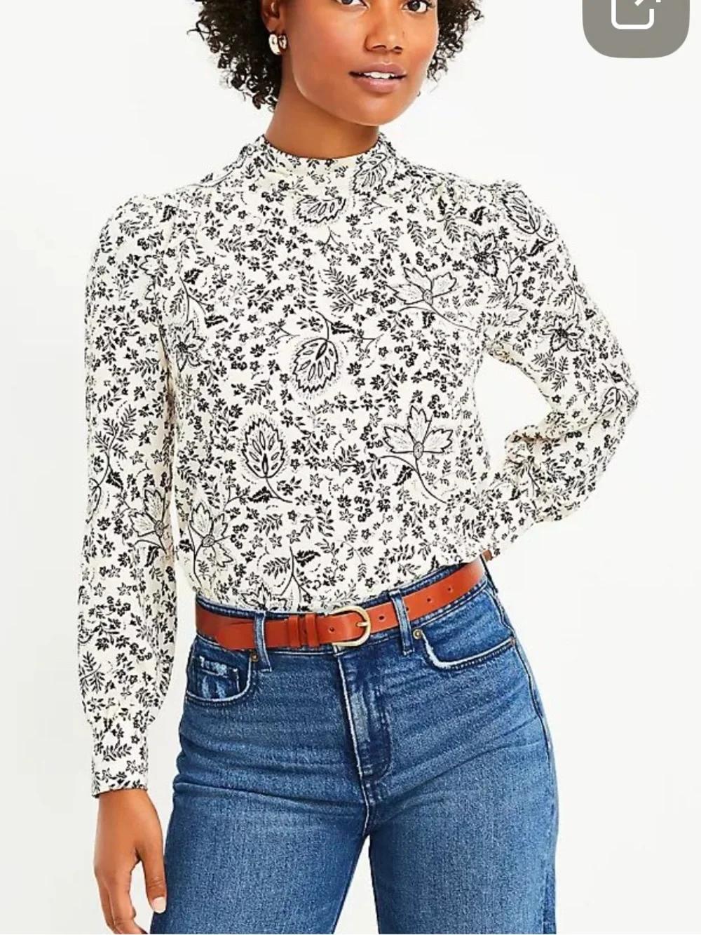 LOFT Mock Neck Floral Tie Back Blouse